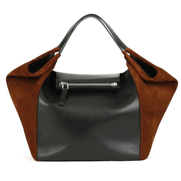 Givenchy Handbags - Givenchy women’s real smooth Trapeze black leather brown suede shoulder tote bag